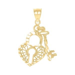 10kt 10k Yellow Gold Womens Key Lock Heart Charm Pendant